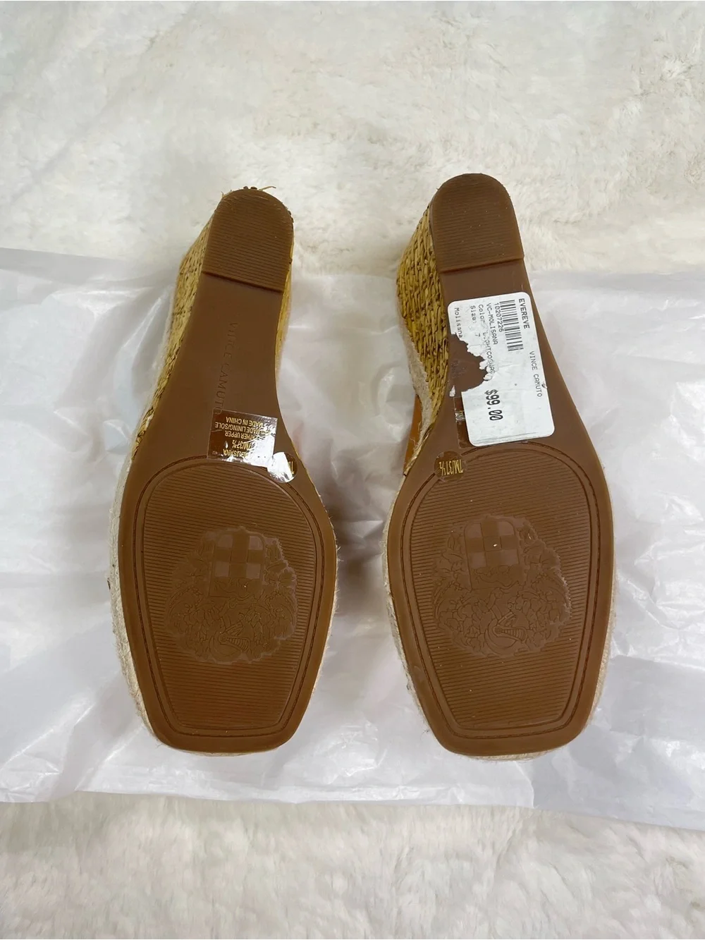 NWOB Vince Camuto Cognac Leather Multi-Strap Espadrille Wedge Size 7